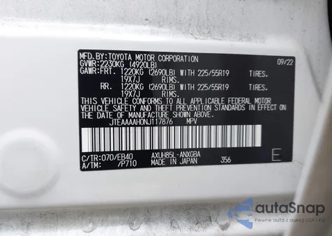 2022 Toyota Venza Le/Limited/Xle z USA, uszkodzony, nr VIN JTEAAAAH0NJ117876